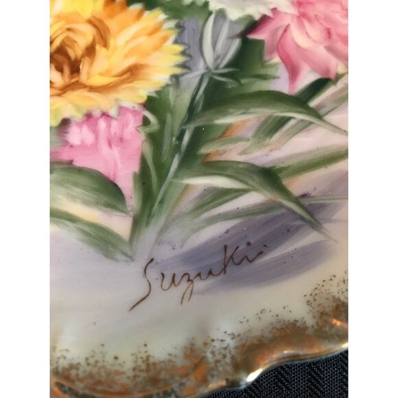 Vintage Suzuki Hand Painted Decorative Porcelain Plate Gold Trim 8.25" Estate Pc - Picture 4 of 7